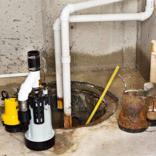 a sump pump in a basement